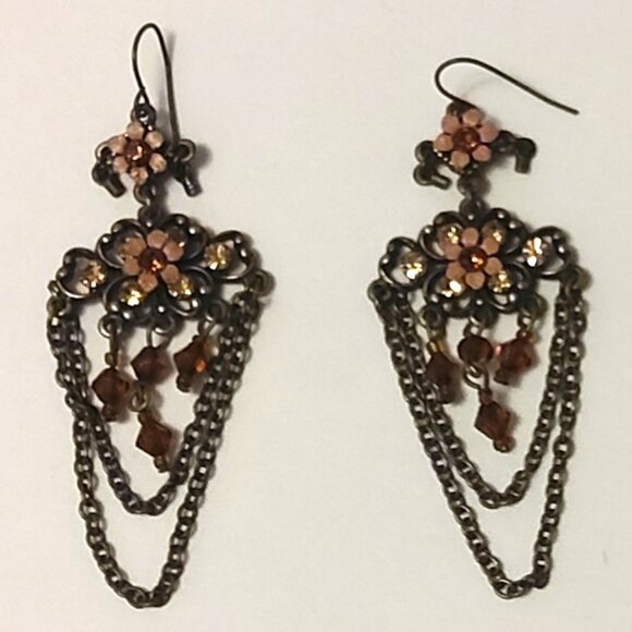 NEW Handcrafted Long Drop Floral Crystal Dangle Earrings Women Fashion Jewelry - Picture 5 of 5